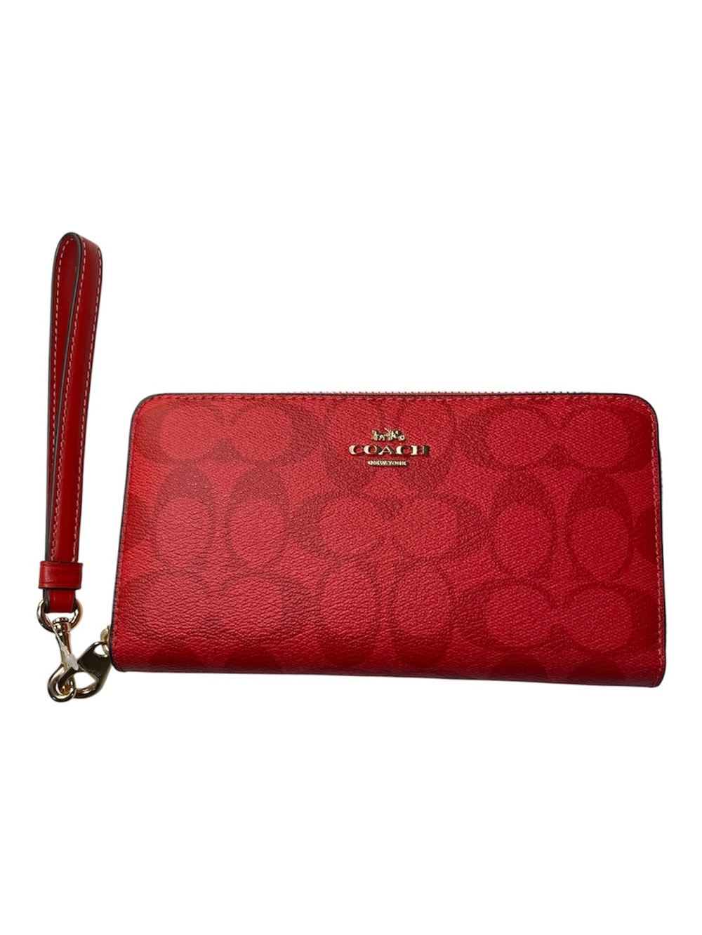 New Coach Long Wallet Signature Zip Around Coated Canvas Miami Red Wristlet